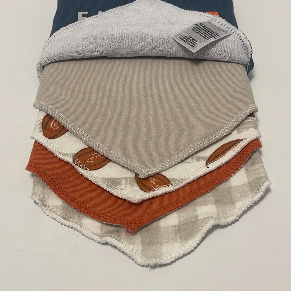 Baby 0-12 Month 5 Pack Football Cotton Bandana Bib Set
